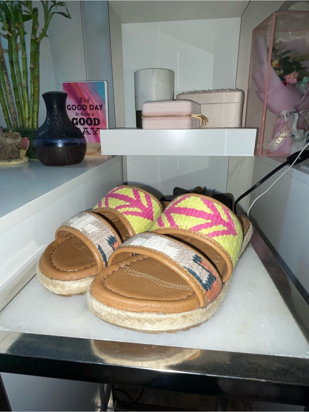 Woman Neon Pink & Yellow Patterned Sandals - Born